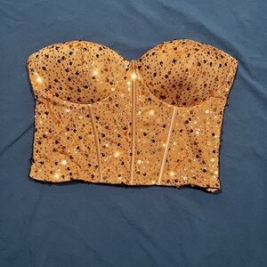 Lulu's Gold Sequin Bustier Top